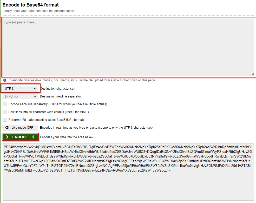 Encoding the XML file to Base64 format